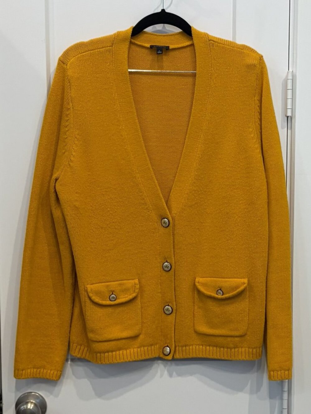 Talbots Gold Button Front Cardigan Sweater Pockets Size L